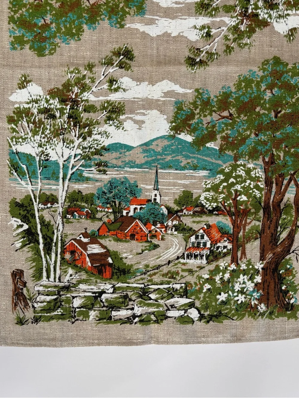 Vintage Parisian Prints Pure Linen Scenic Country Village Tea Towel
